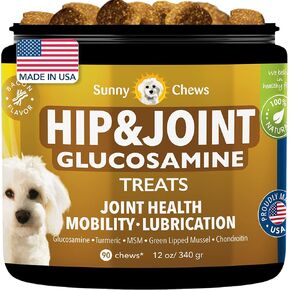 SUNNYCHEWS Hip and Joint Chews for Dogs| Help Relieve Pain, Alleviate Joint Stiffness, with MSM Glucosamine Chondroitin for Dogs| Dog Joint Supplement with Bacon| Mobility Bites for Dogs, 90Chews 12oz in Kuwait