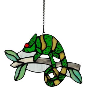 HAOSUM الحرباء ديكورات الزجاج الملون Suncatcher، نافذة زجاجية وصمة عار معلقة ديكور السحالي، ديكورات المنزل المعلقة للأطفال الأصدقاء غرفة نوم حديقة ديكور حفلة عيد ميلاد... in Kuwait