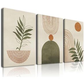 Boho Sun Wall Art Set of 3, Framed Canvas Wall Art Rainbow Sun Rising on the Horizon Geometric Nature Illustrations Line Art Wall, Office, 12"x16" Watercolor