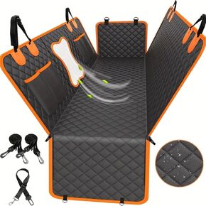 Back Seat Cover for Dogs, Dog Car Seat Cover, Durable Dog Seat Cover for Back Seat, 100% Waterproof Scratch Proof Nonslip Dog Hammock for Car with Side Flap for Cars Sedan SUV Truck, Black with Orange
