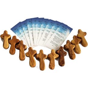 Holy Land Market Olive Wood Pocket Cross 2.75 in, Wooden Cross, 100 Pack | Lord's Prayer and authenticity card, one per cross. Also includes certificate. in Kuwait