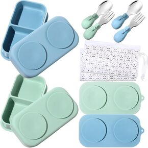 Uiifan 2 Pack Baby Suction Plate Set Silicone Suction Plate with Lid Divided Bowls for Portable Toddler Utensils Compact for Self Feeding Baby Travel Essential(Gray, Pink) in Kuwait