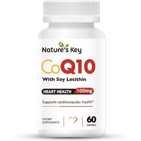 Nature's Key CoQ10 200mg Softgels - 3X Better Absorbtion Water Soluble Coenzyme Q10 for Heart Health with 50mg Soy Lecithin - 1 Month Supply(60 Counts) in Kuwait