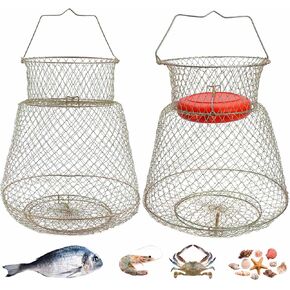 seloom 2PCS سلة الأسماك الأسلاك الفولاذية المجلفنة، سلة جراد البحر الأسماك القابلة للطي، قفص سلة الصيد المحمولة للأسماك في الهواء الطلق، سلال الأسماك المحمولة القابلة للطي ملحقات الصيد، الذهب in Kuwait