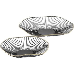 أوعية WHW Whole House Worlds Modernist Centerpiece، مجموعة من 2، ديكور، تفاصيل مفصلة، ​​أسود مع حافة ذهبية مذهبة، قاع مسطح، قطر 15.75 × 2.5 بوصة و11.75 عمق × 2.25 بوصة طول in Kuwait