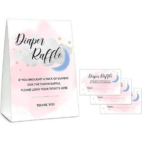 UTESG Diaper Raffle Baby Shower Game Kit, Moon and Stars Diaper Raffle Tickets, Twinkle Little Stars Gender Reveal Baby Shower Party Decorations, 1 Standing Sign + 50 Guessing Cards (B19) in Kuwait