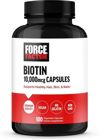 FORCE FACTOR Biotin 10000mcg, Biotin Supplement for Healthier Hair, Skin, and Nails, Hair Growth Supplement with Biotin Vitamins, Vegan Biotin, Non-GMO, 100 Vegetable Capsules in Saudi Arabia