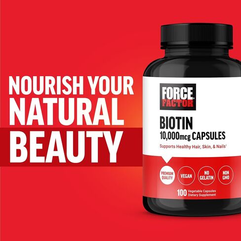 FORCE FACTOR Biotin 10000mcg, Biotin Supplement for Healthier Hair, Skin, and Nails, Hair Growth Supplement with Biotin Vitamins, Vegan Biotin, Non-GMO, 100 Vegetable Capsules in Saudi Arabia