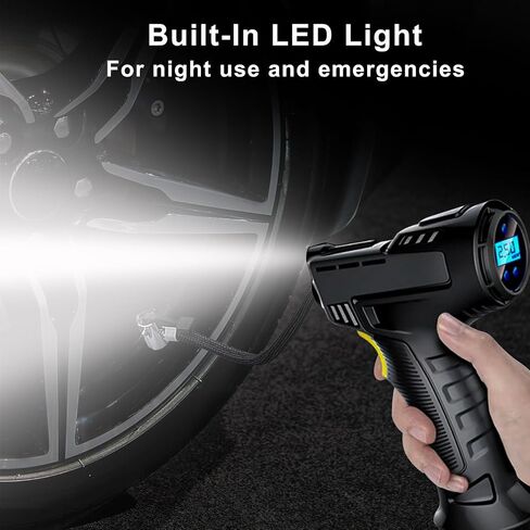 Tire Inflator Portable Air Compressor Car Air Pump with Digital Display, LED Light, Set of Nozzle Adaptors for Car, Motorcycle, Bicycle, Ball in Kuwait