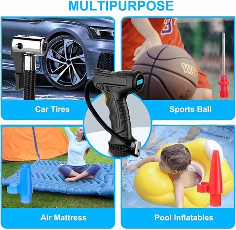 Tire Inflator Portable Air Compressor Car Air Pump with Digital Display, LED Light, Set of Nozzle Adaptors for Car, Motorcycle, Bicycle, Ball in Kuwait