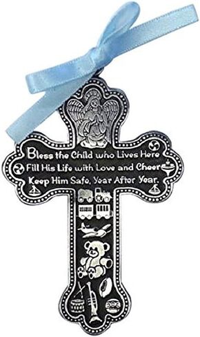 Boy's Pewter Bless This Child Guardian Angel Baptism Crib Medal, 4 Inches in Saudi Arabia