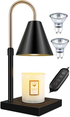 Candle Warmer Lamp with Timer Adjustable Height and Brightness Electric Candle Lamp Warmer for Large & Small Jar Scented Candle Vintage Wax Melt Warmer with Wood Base, Black in Kuwait