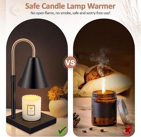 Candle Warmer Lamp with Timer Adjustable Height and Brightness Electric Candle Lamp Warmer for Large & Small Jar Scented Candle Vintage Wax Melt Warmer with Wood Base, Black in Kuwait