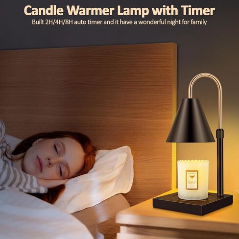 Candle Warmer Lamp with Timer Adjustable Height and Brightness Electric Candle Lamp Warmer for Large & Small Jar Scented Candle Vintage Wax Melt Warmer with Wood Base, Black in Kuwait