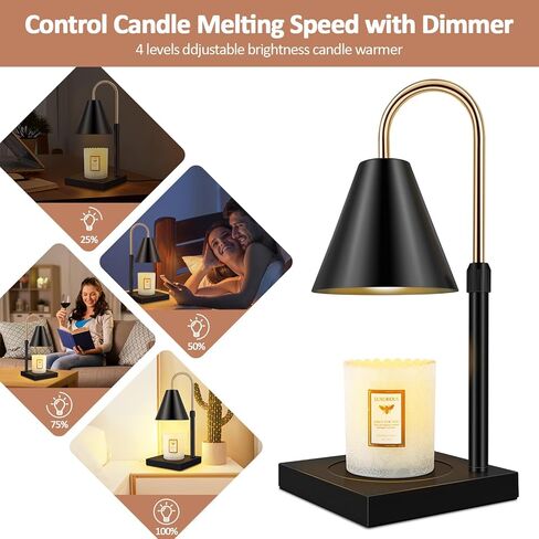 Candle Warmer Lamp with Timer Adjustable Height and Brightness Electric Candle Lamp Warmer for Large & Small Jar Scented Candle Vintage Wax Melt Warmer with Wood Base, Black in Kuwait