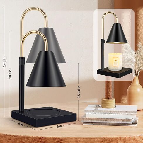 Candle Warmer Lamp with Timer Adjustable Height and Brightness Electric Candle Lamp Warmer for Large & Small Jar Scented Candle Vintage Wax Melt Warmer with Wood Base, Black in Kuwait