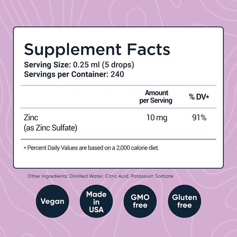 سائل الزنك الأيوني من Per Se Labs - 10 مجم عالي الامتصاص 240 حصة قطرات زنك سائلة للبالغين - دعم المناعة والعناية بالبشرة ومكملات الزنك - مكمل غذائي نباتي مضاد للأكسدة وكبريتات الزنك - 2 أونصة in Kuwait