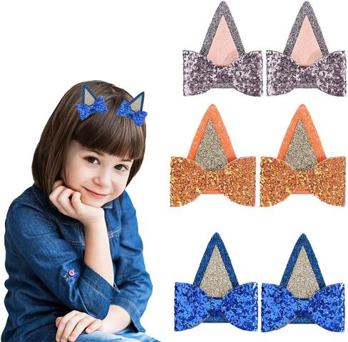 AIYOO 3 أزواج من مشابك شعر آذان الكلاب الزرقاء اللامعة للفتيات والأطفال الصغار إكسسوارات الشعر الزرقاء لمستلزمات حفلات أعياد الميلاد الزرقاء لوازم أزياء الهالوين للكلاب (الأزرق والبرتقالي والوردي) in Kuwait