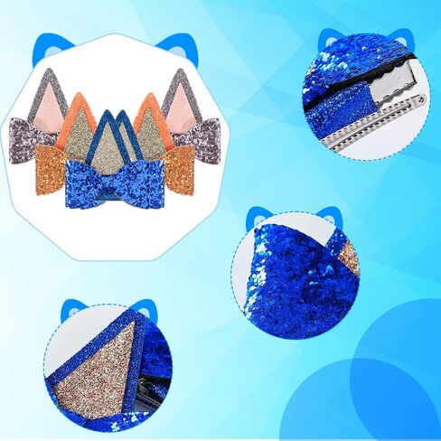AIYOO 3 أزواج من مشابك شعر آذان الكلاب الزرقاء اللامعة للفتيات والأطفال الصغار إكسسوارات الشعر الزرقاء لمستلزمات حفلات أعياد الميلاد الزرقاء لوازم أزياء الهالوين للكلاب (الأزرق والبرتقالي والوردي) in Kuwait