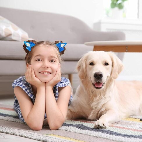 AIYOO 3 أزواج من مشابك شعر آذان الكلاب الزرقاء اللامعة للفتيات والأطفال الصغار إكسسوارات الشعر الزرقاء لمستلزمات حفلات أعياد الميلاد الزرقاء لوازم أزياء الهالوين للكلاب (الأزرق والبرتقالي والوردي) in Kuwait