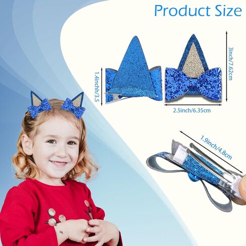 AIYOO 3 أزواج من مشابك شعر آذان الكلاب الزرقاء اللامعة للفتيات والأطفال الصغار إكسسوارات الشعر الزرقاء لمستلزمات حفلات أعياد الميلاد الزرقاء لوازم أزياء الهالوين للكلاب (الأزرق والبرتقالي والوردي) in Kuwait