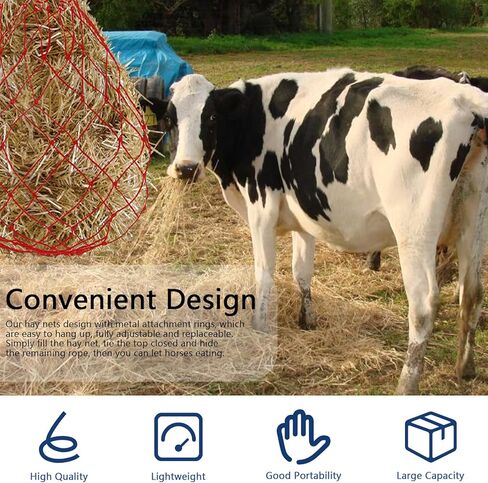 Glarks 2Pcs 36" Length with 5" x 5" Holes Nylon Ultra Slow Feed Hay Net, Black and Red Large Capacity Heavy Duty Poly Horse Hay Net Equine Feeding Bag for Trailer and Stall, Simulates Grazing in Saudi Arabia