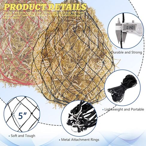 Glarks 2Pcs 36" Length with 5" x 5" Holes Nylon Ultra Slow Feed Hay Net, Black and Red Large Capacity Heavy Duty Poly Horse Hay Net Equine Feeding Bag for Trailer and Stall, Simulates Grazing in Saudi Arabia