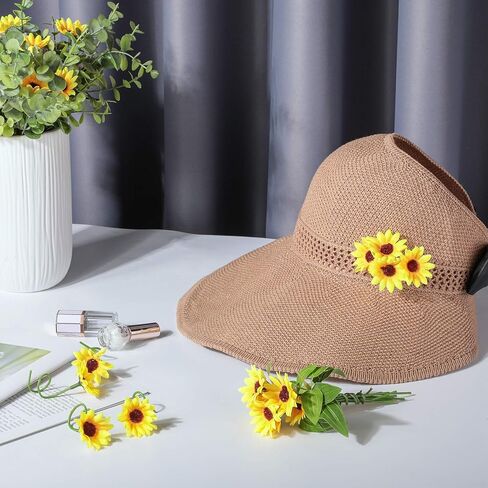 لوينابيو 50 قطعة من رؤوس عباد الشمس الاصطناعية الصغيرة مع سلك حديدي لتزيين المنزل والحفلات وديكور الزفاف، قطع مركزية للعروس، اكليل الزهور والحديقة والحرف اليدوية (1.77 انش) in Kuwait