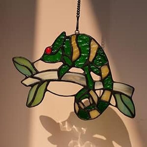 HAOSUM الحرباء ديكورات الزجاج الملون Suncatcher، نافذة زجاجية وصمة عار معلقة ديكور السحالي، ديكورات المنزل المعلقة للأطفال الأصدقاء غرفة نوم حديقة ديكور حفلة عيد ميلاد... in Kuwait