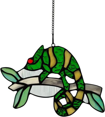 HAOSUM الحرباء ديكورات الزجاج الملون Suncatcher، نافذة زجاجية وصمة عار معلقة ديكور السحالي، ديكورات المنزل المعلقة للأطفال الأصدقاء غرفة نوم حديقة ديكور حفلة عيد ميلاد... in Kuwait