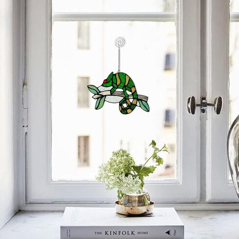 HAOSUM الحرباء ديكورات الزجاج الملون Suncatcher، نافذة زجاجية وصمة عار معلقة ديكور السحالي، ديكورات المنزل المعلقة للأطفال الأصدقاء غرفة نوم حديقة ديكور حفلة عيد ميلاد... in Kuwait
