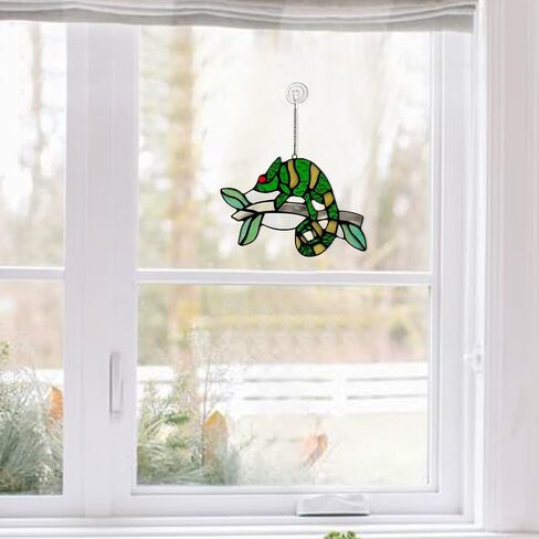 HAOSUM الحرباء ديكورات الزجاج الملون Suncatcher، نافذة زجاجية وصمة عار معلقة ديكور السحالي، ديكورات المنزل المعلقة للأطفال الأصدقاء غرفة نوم حديقة ديكور حفلة عيد ميلاد... in Kuwait