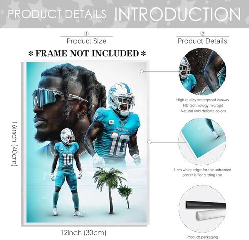 ملصق Boeyesuefi Tyreek Hill ملصق نجوم كرة القدم الأمريكية الرياضية ملصقات قماشية لوحات فنية جدارية مطبوعة لوحات صور لغرفة المعيشة وغرفة النوم بدون إطار: 12 × 16 بوصة in Kuwait
