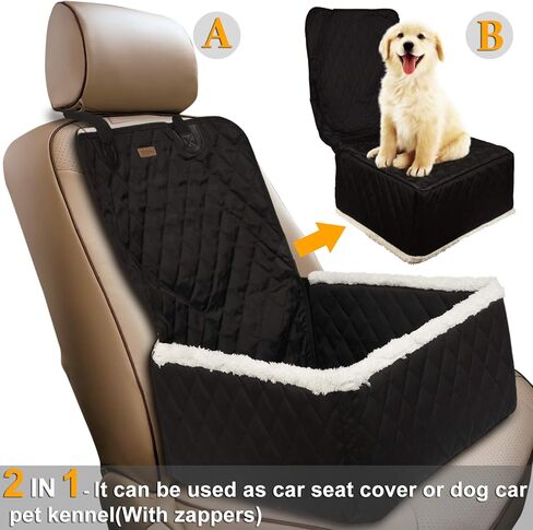 TOPBRY Car Front Seat Covers for Dogs, Deluxe 2 in 1 Scratchproof Thickened Foldable Car Protector Kennel with Safety Belt, 900D, for Cars Trucks SUVs in Kuwait