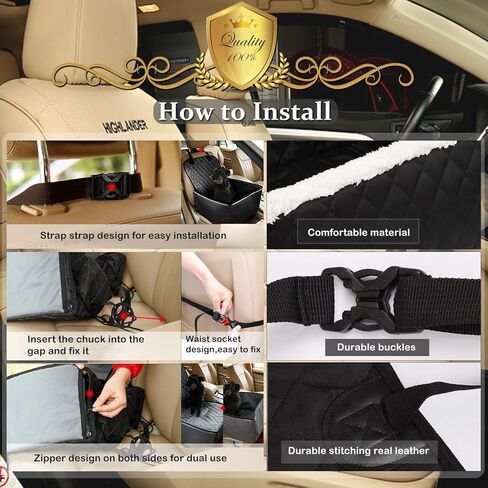 TOPBRY Car Front Seat Covers for Dogs, Deluxe 2 in 1 Scratchproof Thickened Foldable Car Protector Kennel with Safety Belt, 900D, for Cars Trucks SUVs in Kuwait