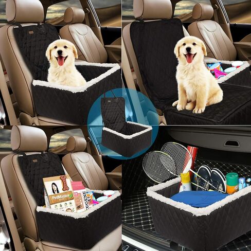TOPBRY Car Front Seat Covers for Dogs, Deluxe 2 in 1 Scratchproof Thickened Foldable Car Protector Kennel with Safety Belt, 900D, for Cars Trucks SUVs in Kuwait
