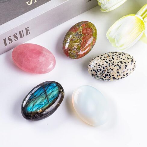 فوربي دلميشن طبيعي جاسبر حجر النخيل كريستال بيضاوي جيب مصقول جيب القلق احجار التدليك لتخفيف القلق in Kuwait