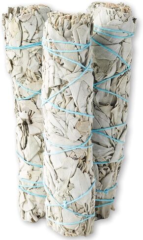 مجموعة اعواد تلطيخ المريمية البيضاء مقاس 6 انش مكونة من 3 قطع مقاس 6 انش للتطهير والتنقية والشفاء والتامل واليوجا ومباركات المنزل الجديد (3 قطع) in Kuwait