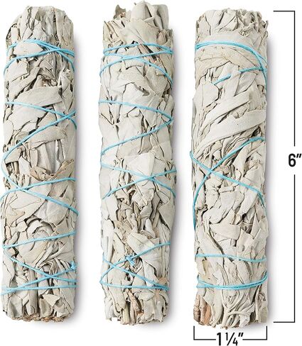 مجموعة اعواد تلطيخ المريمية البيضاء مقاس 6 انش مكونة من 3 قطع مقاس 6 انش للتطهير والتنقية والشفاء والتامل واليوجا ومباركات المنزل الجديد (3 قطع) in Kuwait