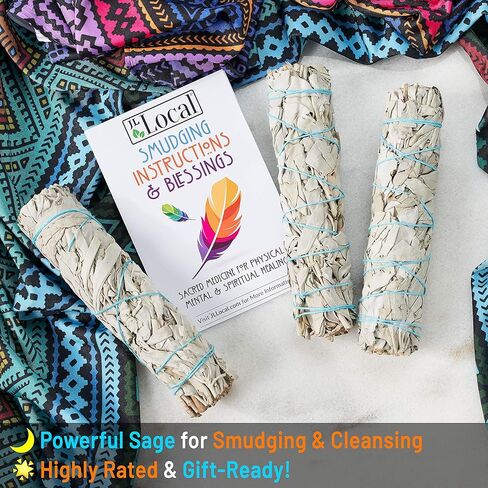 مجموعة اعواد تلطيخ المريمية البيضاء مقاس 6 انش مكونة من 3 قطع مقاس 6 انش للتطهير والتنقية والشفاء والتامل واليوجا ومباركات المنزل الجديد (3 قطع) in Kuwait