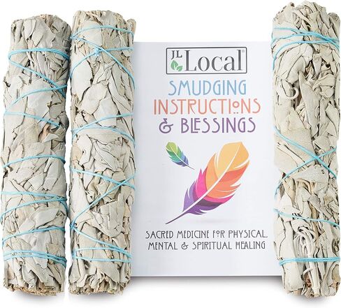 مجموعة اعواد تلطيخ المريمية البيضاء مقاس 6 انش مكونة من 3 قطع مقاس 6 انش للتطهير والتنقية والشفاء والتامل واليوجا ومباركات المنزل الجديد (3 قطع) in Kuwait