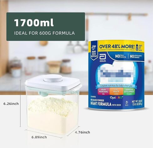 Formula Dispenser Container with Scraper Pop Up Food Container Airtight 600g 1700ml - Updated Design, Rectangle in Saudi Arabia