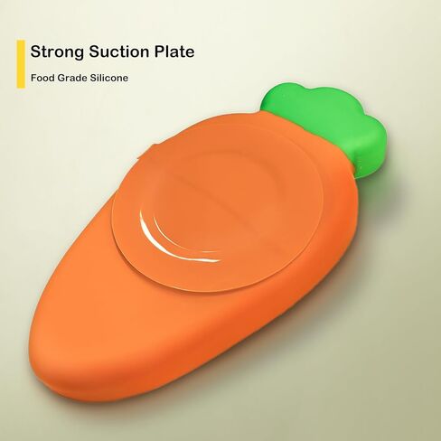 طبق الجزر للأطفال الصغار من VOD VISUAL، طبق شفط، طبق مقسم، مع شوكة طفل صغير وملعقة طفل صغير، خالي من مادة BPA، آمن للاستخدام في غسالة الأطباق في الميكروويف in Kuwait