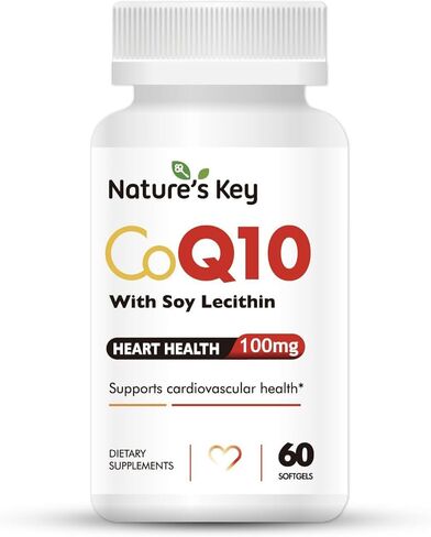 Nature's Key CoQ10 200mg Softgels - 3X Better Absorbtion Water Soluble Coenzyme Q10 for Heart Health with 50mg Soy Lecithin - 1 Month Supply(60 Counts) in Kuwait