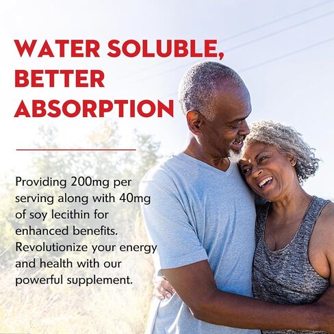 Nature's Key CoQ10 200mg Softgels - 3X Better Absorbtion Water Soluble Coenzyme Q10 for Heart Health with 50mg Soy Lecithin - 1 Month Supply(60 Counts) in Kuwait