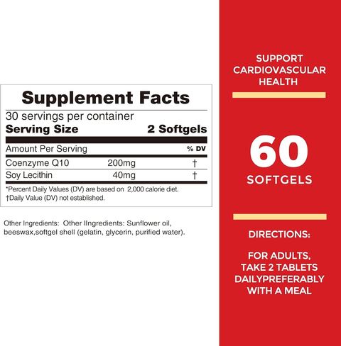 Nature's Key CoQ10 200mg Softgels - 3X Better Absorbtion Water Soluble Coenzyme Q10 for Heart Health with 50mg Soy Lecithin - 1 Month Supply(60 Counts) in Kuwait
