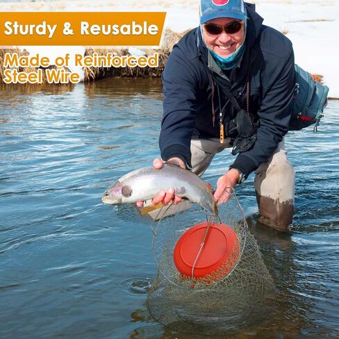 seloom 2PCS سلة الأسماك الأسلاك الفولاذية المجلفنة، سلة جراد البحر الأسماك القابلة للطي، قفص سلة الصيد المحمولة للأسماك في الهواء الطلق، سلال الأسماك المحمولة القابلة للطي ملحقات الصيد، الذهب in Kuwait