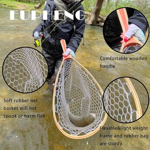 Fly Fishing Net Landing Net Floating Fishing Net Clear Rubber Ghost Net Catch & Release Net Magnetic Net Release Attachment in Kuwait