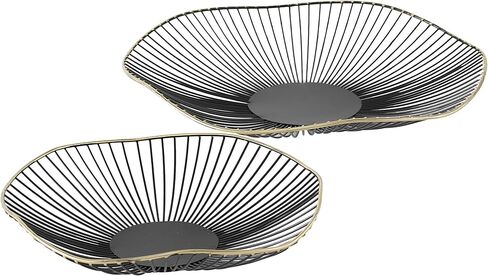 أوعية WHW Whole House Worlds Modernist Centerpiece، مجموعة من 2، ديكور، تفاصيل مفصلة، ​​أسود مع حافة ذهبية مذهبة، قاع مسطح، قطر 15.75 × 2.5 بوصة و11.75 عمق × 2.25 بوصة طول in Saudi Arabia