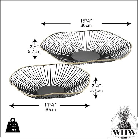 أوعية WHW Whole House Worlds Modernist Centerpiece، مجموعة من 2، ديكور، تفاصيل مفصلة، ​​أسود مع حافة ذهبية مذهبة، قاع مسطح، قطر 15.75 × 2.5 بوصة و11.75 عمق × 2.25 بوصة طول in Saudi Arabia